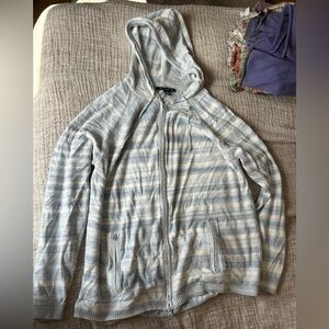 Autumn cashmere 100% cotton Light blue Striped Zip-Up Hoodie Sweater